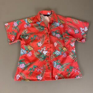 Nantucket Floral Print Button Up Tropical Hawaiian Shirt Coral Women's Small USA